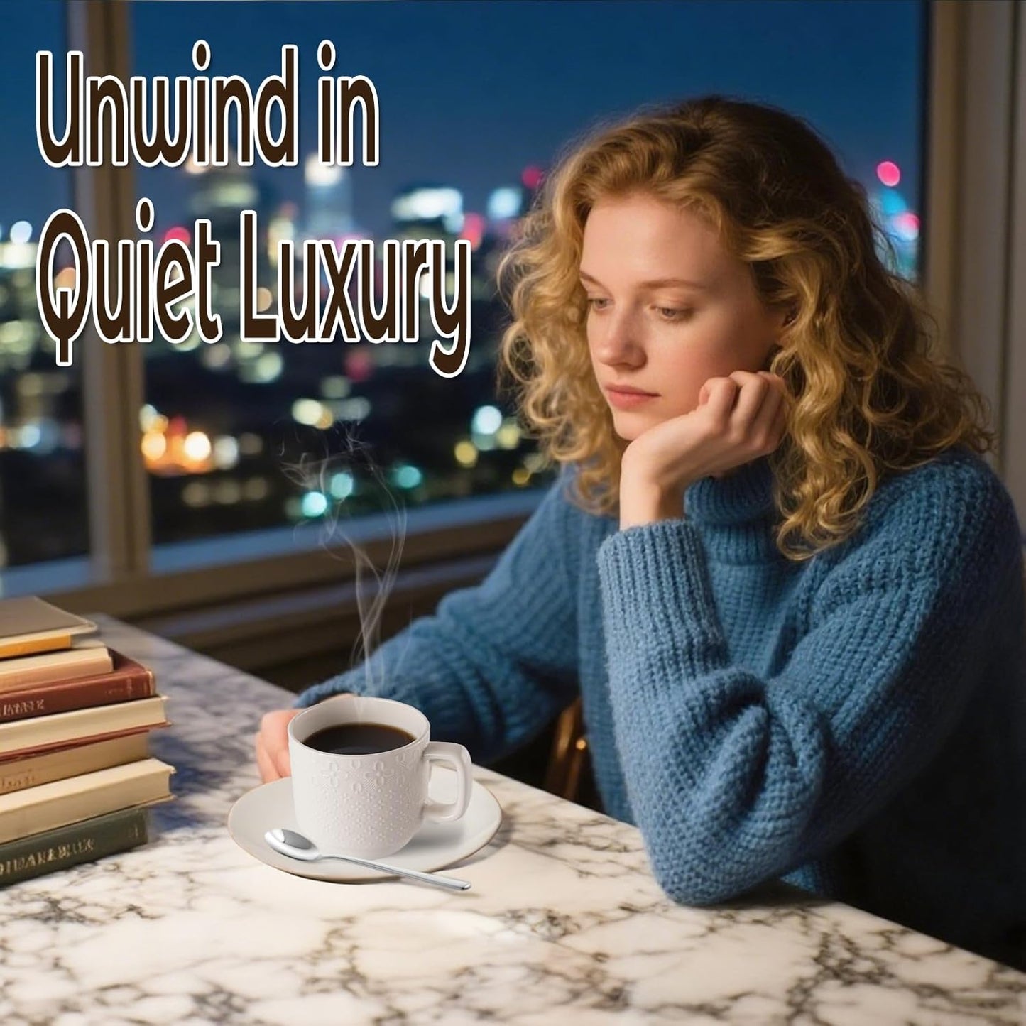 Large Coffee Mug Set of 4 with Stand and Spoons – 14oz Heavy Duty Ceramic Cups for Breakfast Coffee, Hot Drinks, Cocoa – Microwave & Dishwasher Safe – Big Porcelain Mugs Gift for Home Use