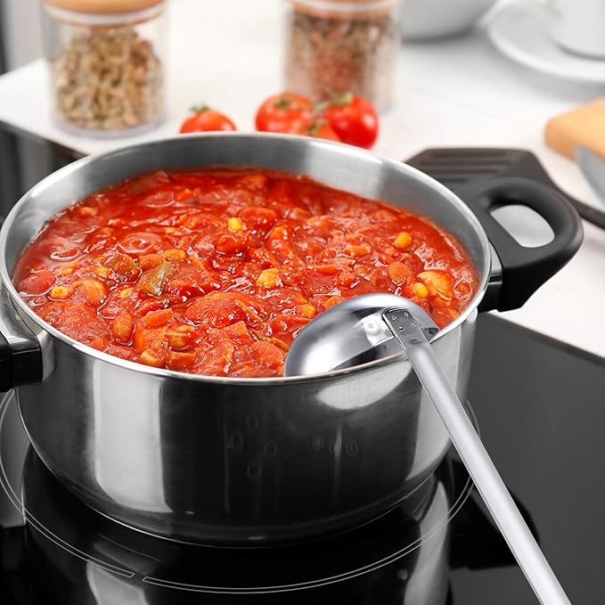 meekoo 3 Pieces Stainless Steel Ladle Soup Handle Ladle with Pouring Rim for Kitchen Cooking Soup Sauce(4 oz)