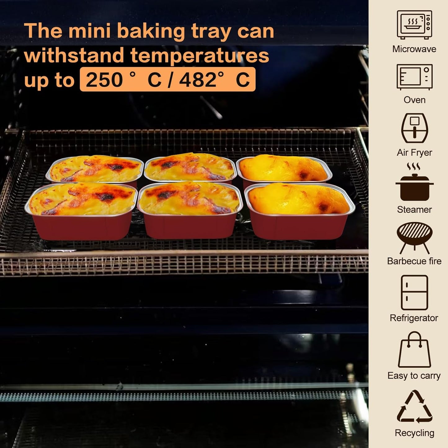 Mini Cake Pans With Lids And Spoons,5.5 oz Rectangle Mini individual Loaf Pans Disposable Aluminum Foil Small Baking Cups Tins (200, Red)