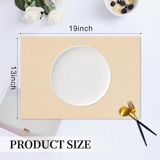 Placemats Set of 6 Linen Type Fabric Cloth Placemats, 19 x 13 Inch Double Layered Thick Wrinkle Free Heat Resistant Table Place, for Dining, Kitchen, Party (Beige, 48 * 33cm)
