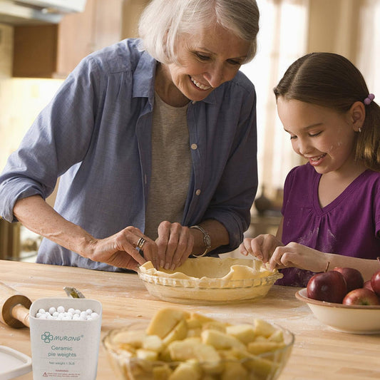 Baking Pie Crust Weights, Reusable Natural Ceramic Pie Weights for Blind Baking Perfect Pie Skin with Wheat Straw Container (1.5 LB)