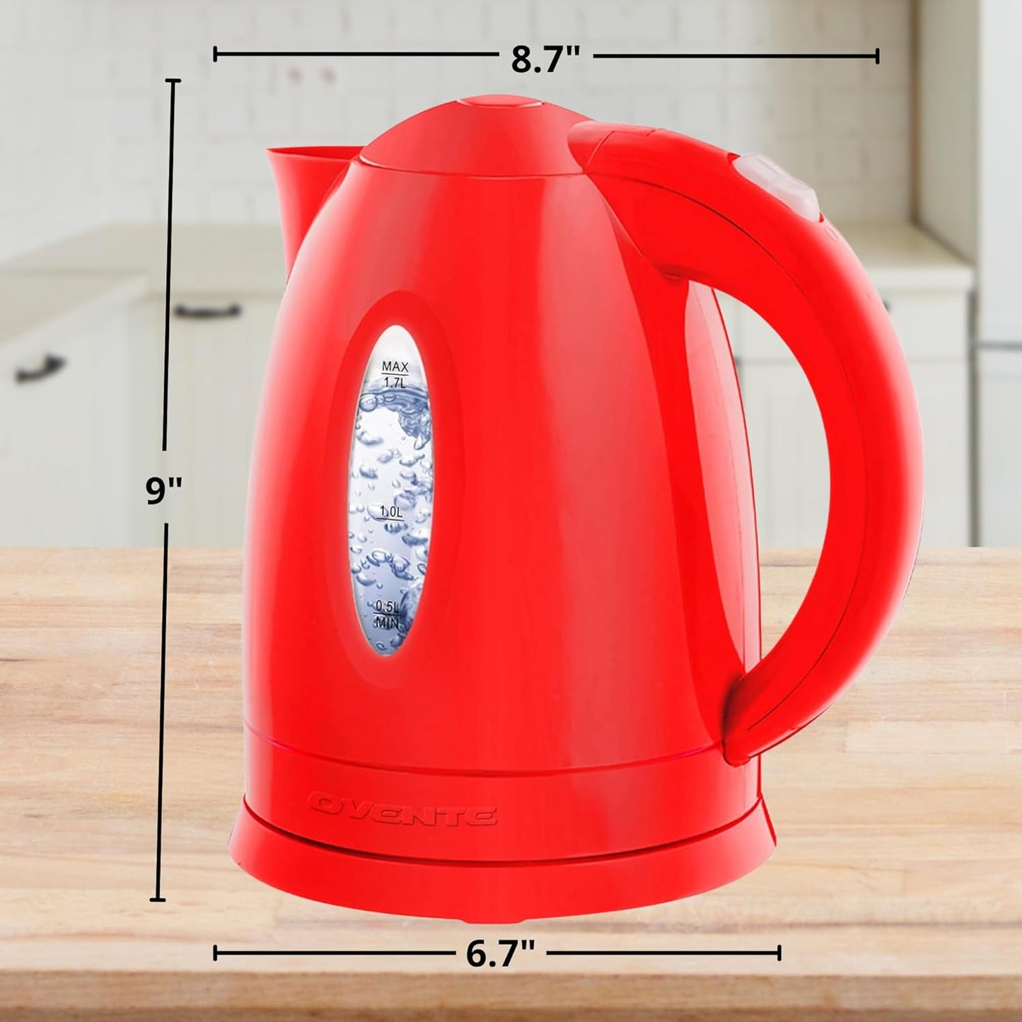 OVENTE Electric Kettle, 1.7L Fast Boiling Water Heater for Coffee or Tea, BPA Free with Water Level Gauge, Auto Shut-Off, Boil-Dry Protection, Indicator Light and Removable Filter, Red KP72R
