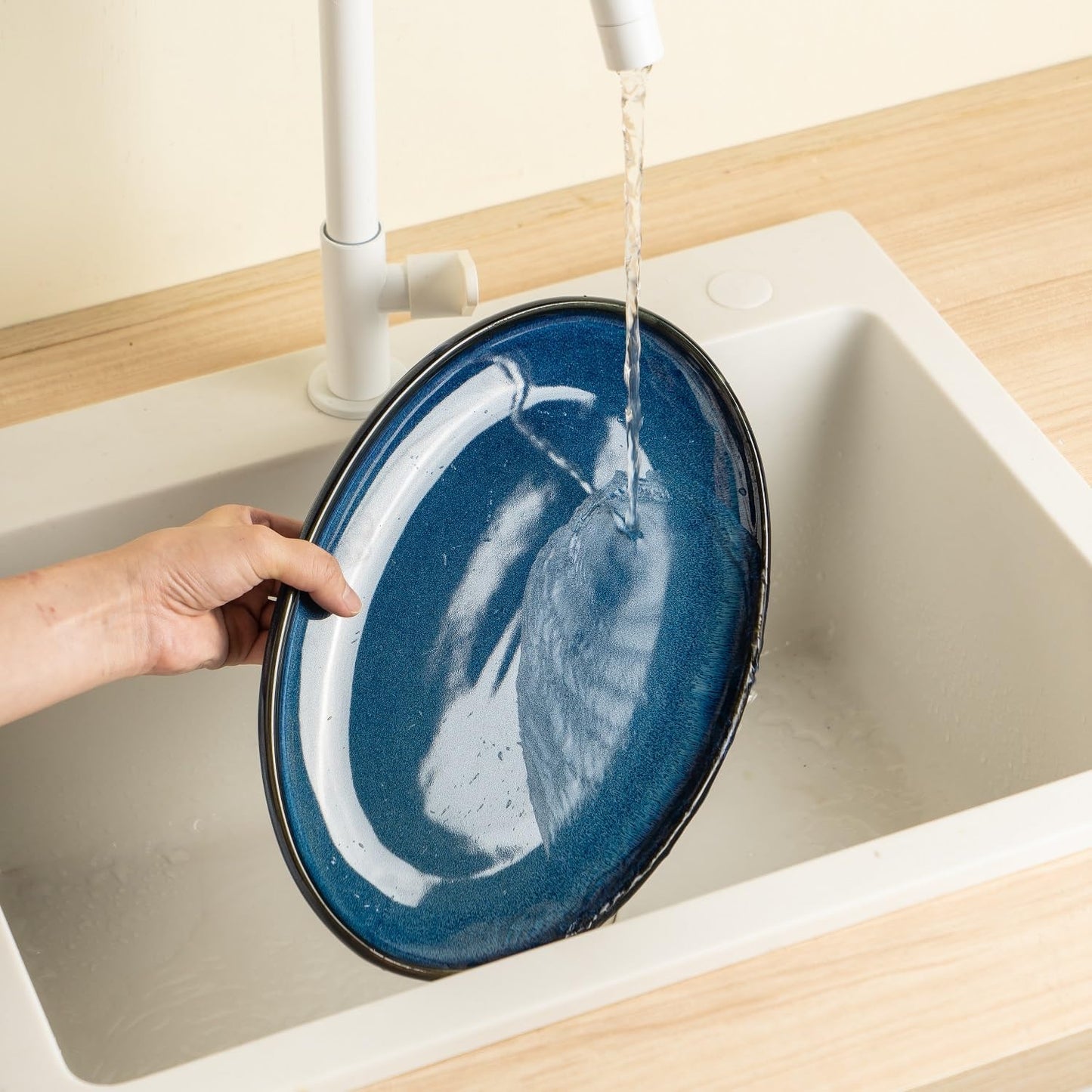 Ceramic Large Serving Platters- Set of 3 Oval Platters for Entertaining. Modern Kitchen Dishes for Dinner, Fruit, Salad, Turkey, etc. Oven, Dishwasher Safe, 15.75" / 13.75" /12",Royal Blue