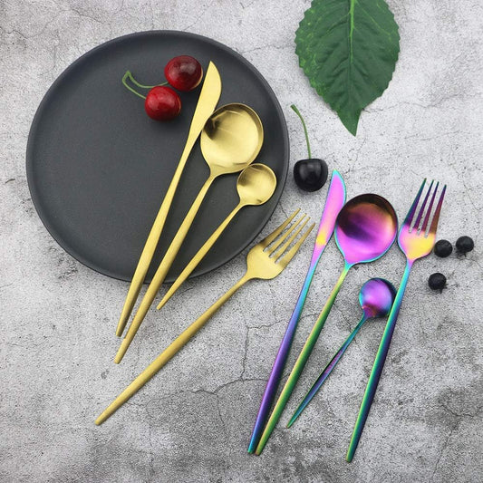 JASHII Silverware Set, 24-Piece Stainless Steel Flatware Set,Kitchen Utensil Set Service for 6,Tableware Cutlery Set for Home, Dishwasher Safe (Matte Gold)