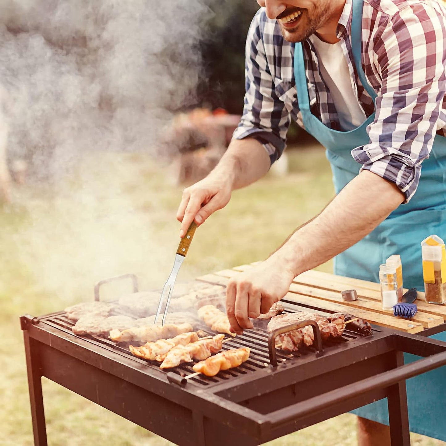 Ponpon 2Pcs Meat Forks Stainless Steel Carving Fork with Wooden Handle Barbecue Fork for Cooking Kitchen (2)