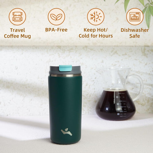 Tumbler with Lid, 12 oz Travel Coffee Mug Double Wall Vacuum Stainless Steel Thermal Metal Cup Insulated Water Bottle,Dark Green