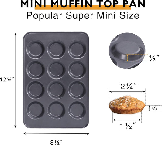HONGBAKE Mini Muffin Top Pan for Baking, Premium 12 Cavity Small Whoopie Pie Pan, Nonstick Yorkshire Pudding Pan for Pansuffin, Moon Pie, Cookies, Dishwasher Safe and Easy to Clean