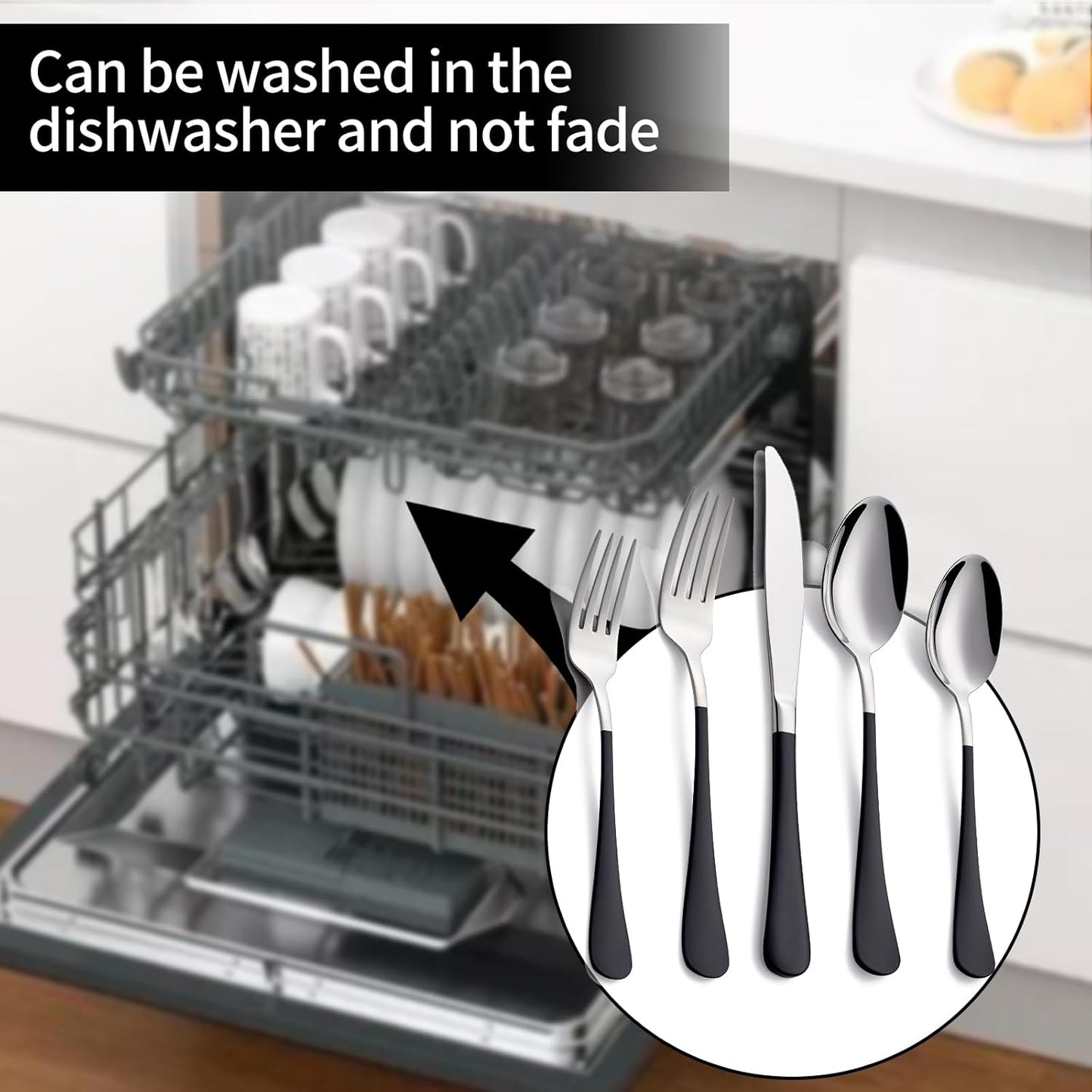 20-Pieces Black Silverware Sets for 4,Black Handle Stainless Steel Cutlery Set, Include Forks Spoons and Knives Set, Dishwasher Safe Utensil Sets for Home Restaurant