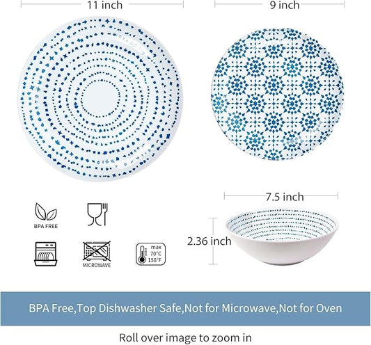 Melamine Dinnerware Set of 12 Pcs Dinner Dishes Set Bowls and Plates for Indoor and Outdoor with Unbreakable Non-breakable Lightweight Dining Tableware