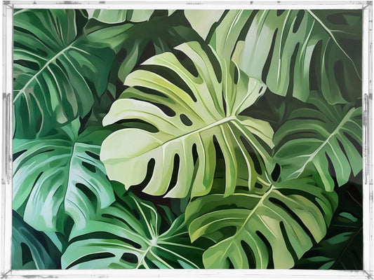 Acrylic Serving Tray with Handles Spill Proof Kitchen Storage Tray Clear Decorative Tray Makeup Drawer Organizer Storage Tray for Bathroom Living Room Ottoman 15.7x11.8Inches