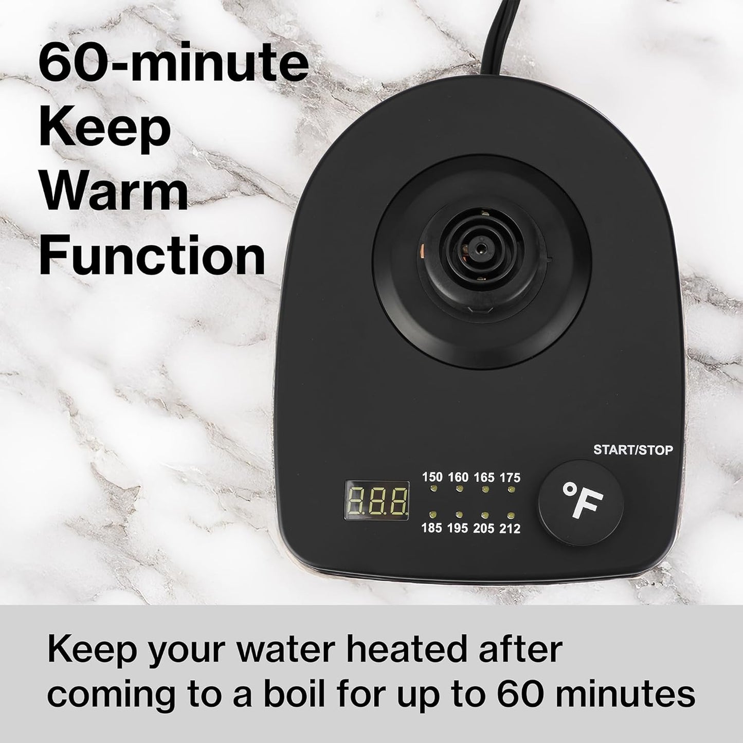 1.0L 1500W Gooseneck Electric Kettle - Stainless Steel Interior - Rapid-Boil - Auto Shut-Off, Boil-Dry Protection, Temperature Control, LED Indicator - Black by The Display Guys