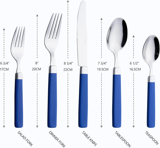 ANNOVA Silverware Set Stainless Steel Colorful Tableware Kitchen Flatware Set Utensils, Includes Dinner Knives, Forks, Spoons, Salad Forks & Dessert Spoons (Sapphire Blue, 20 Pieces)