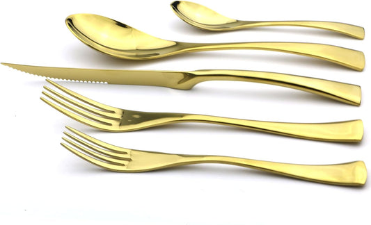 5-Piece 18/10 Stainless Steel Serrated Steak Knife Flatware Set, Mirror Polishing Gold, Service for 1