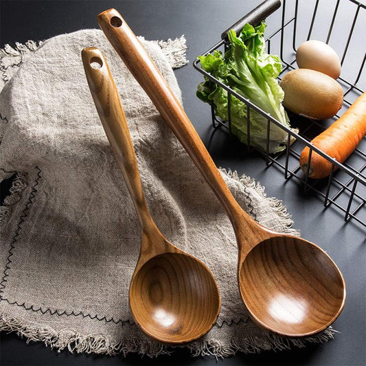 2 Pcs Wooden Spoon Ladle for Cooking Spoons Best Non Toxic Kitchen Tools -14 inch Long Kitchen Cooking Utensil & 11 inch Best Wood Spoons Large Deep Ladle Serving Spoons Soup Ladles Set