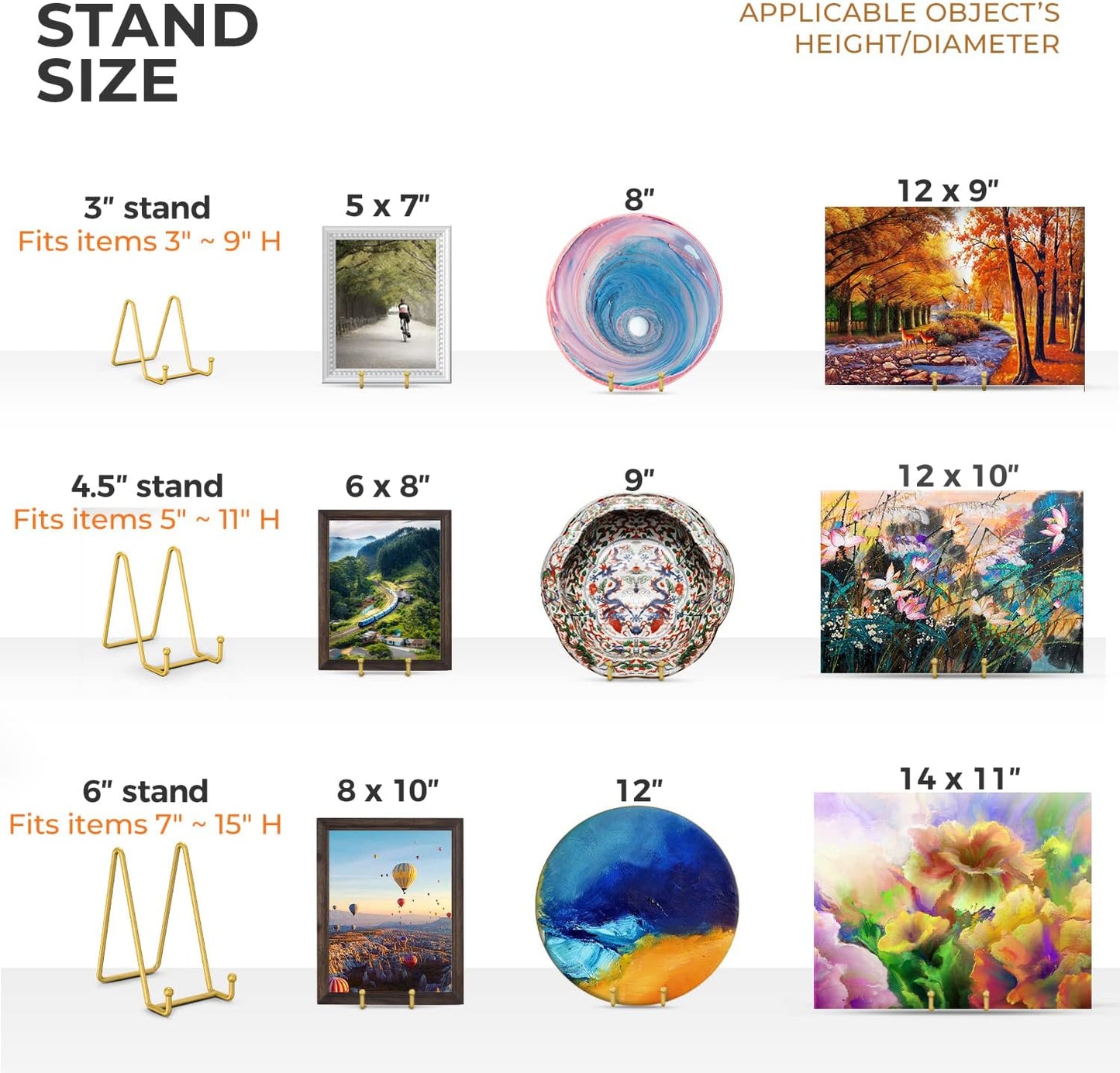 TR-LIFE Plate Display Stand - 3 Inch Holder + Metal Frame for Picture, Decorative Plate, Photo Easel, Tabletop Art (Gold 2 Pack)