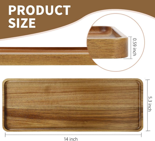 1 pcs 14"x5.3" Solid Acacia Wood Serving Tray Rectangular Wooden Serving Platter Natural Wooden Board for Bar Coffee Party
