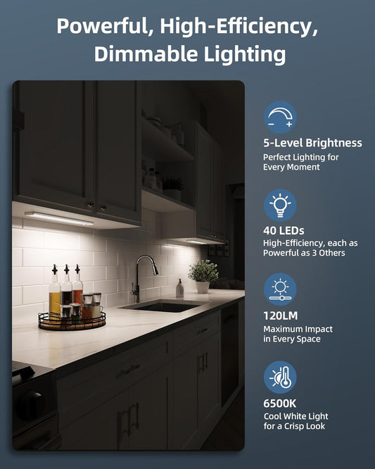 Under Cabinet Lights, Motion Sensor Light Indoor, Wireless Closet Lights, 2200mAh Rechargeable, Magnetic, 3 Color Temps, 5 Levels Dimmable, Under Counter Lights for Kitchen (2 Pack)