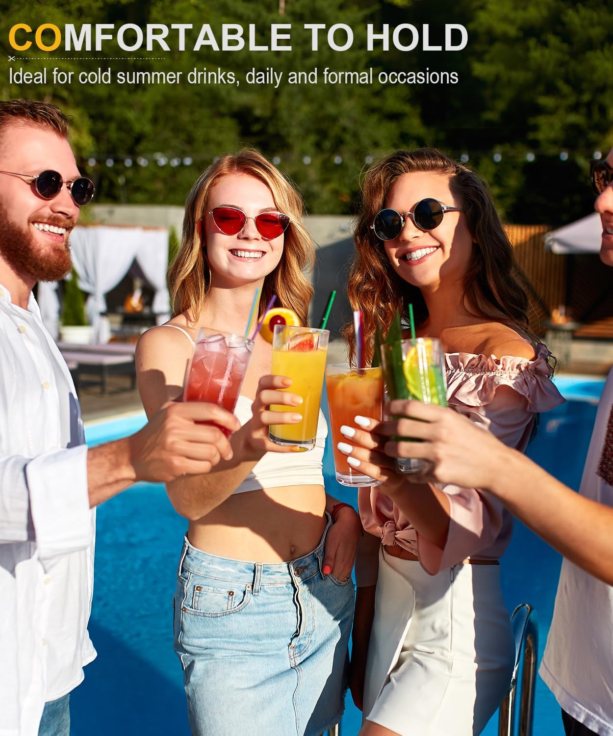 Drinking Glasses Set of 8, 16 oz Water Glasses, Wide Mouth Design Lead-Free Crystal Highball Glassware, Tall Glass Cups for Cocktail Parties, Family Dinners, and Tom Collins Bar Glassware