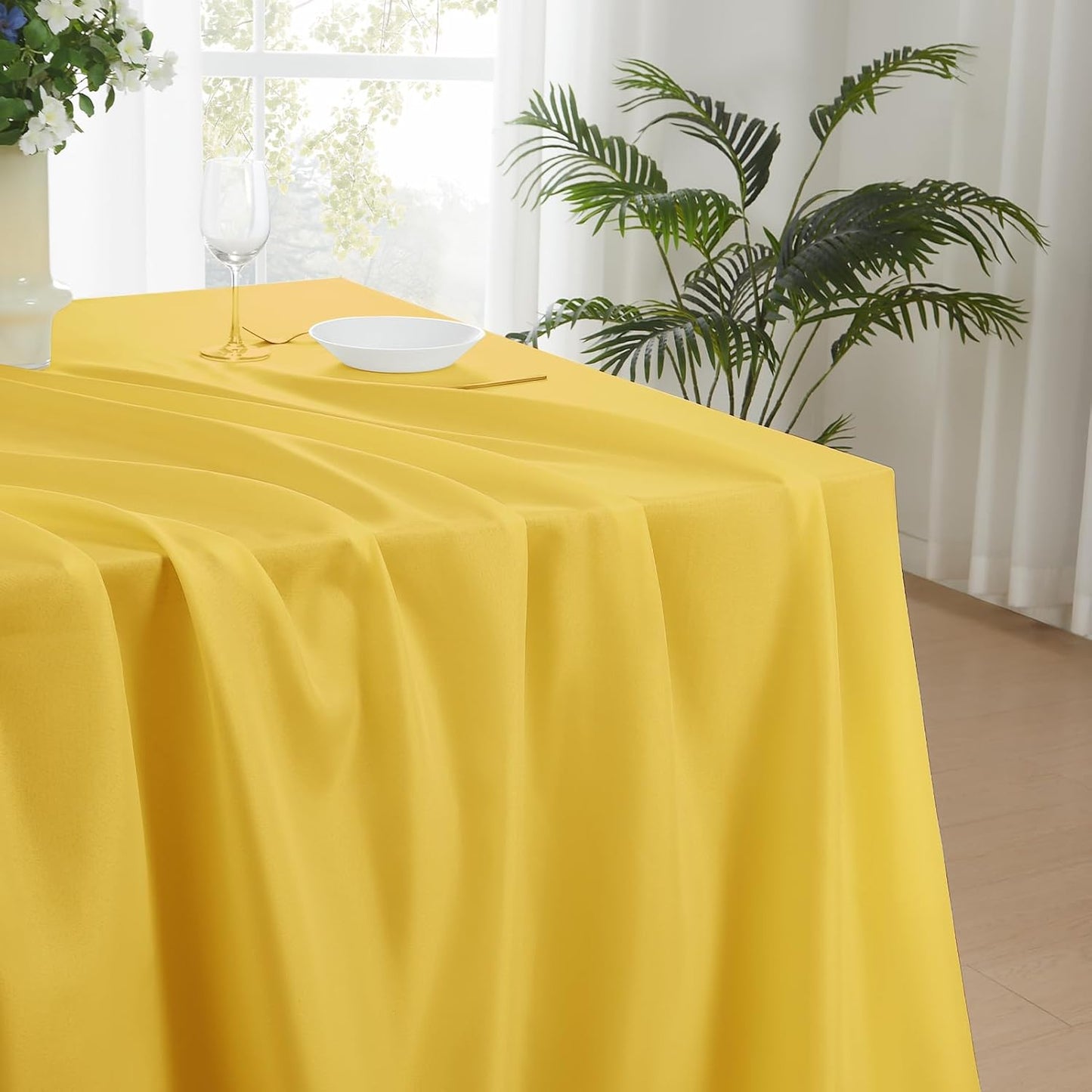 Rectangle Tablecloths 60x120 Inch 2 Pack Yellow Tablecloth Washable Decorative Linen Polyester Table Cloths for Dining Table Banquets Buffet Parties and Wedding