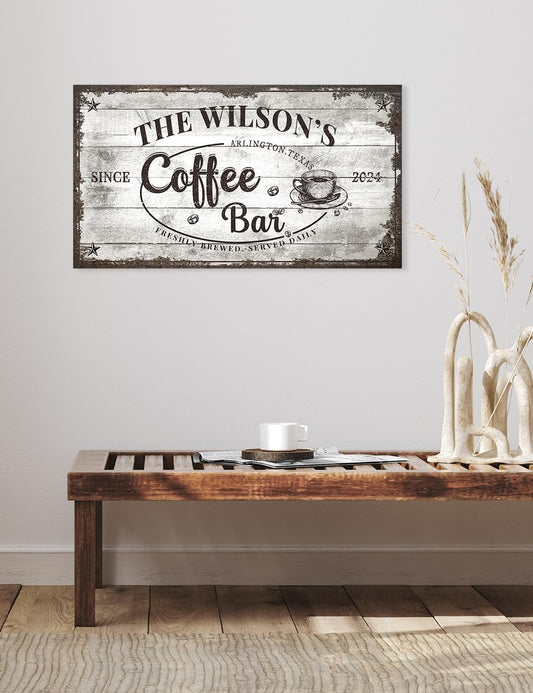 IPIC - Custom Coffee Bar Sign, Personalized Large Canvas Wall Art with Family Name, Vintage Coffee Station Decor, Canvas Prints Gift for Friend Family