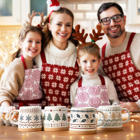 Homlouue Christmas Coffee Mugs Set of 4, Merry Holiday Decorations Ornaments, Xmas Gifts for Friends Family Coworker, 14 Oz