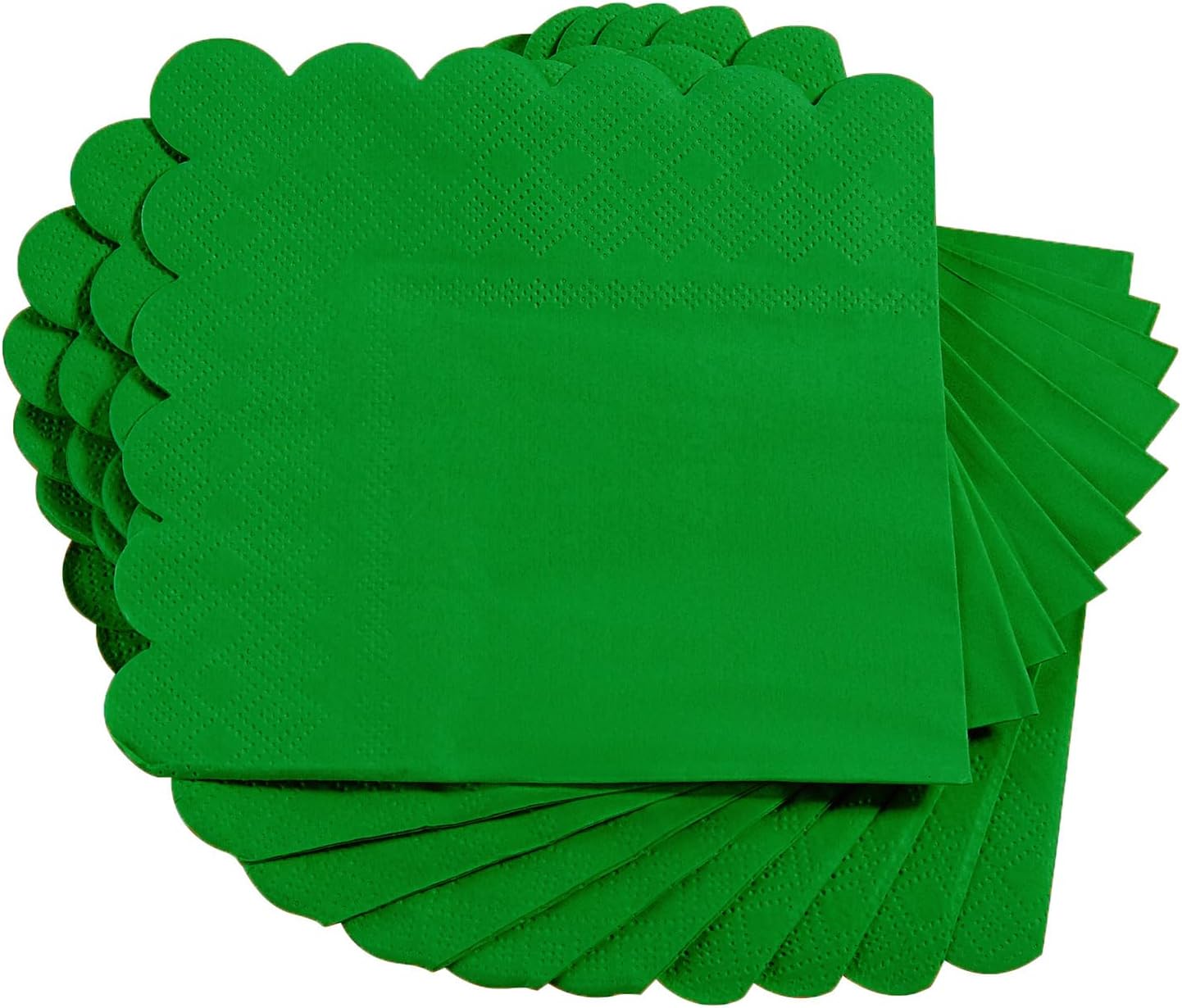 100 Pack Cocktail Napkin 2-Ply Scalloped Edged Dessert Napkins Folded 5 x 5 Inches Disposable Napkins for Dinner Wedding Birthday Party Bridal Anniversary Reception Event (Green-2)