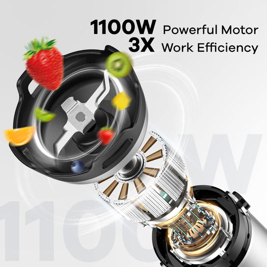 Immersion Blender Handheld 1100W 5 in 1 Corded Stick Hand Blenders for Kitchen with Trigger Speed Control, with Beaker, Chopper, Whisk, Frother, Perfect Emulsifier for Soup, Smoothie, Puree