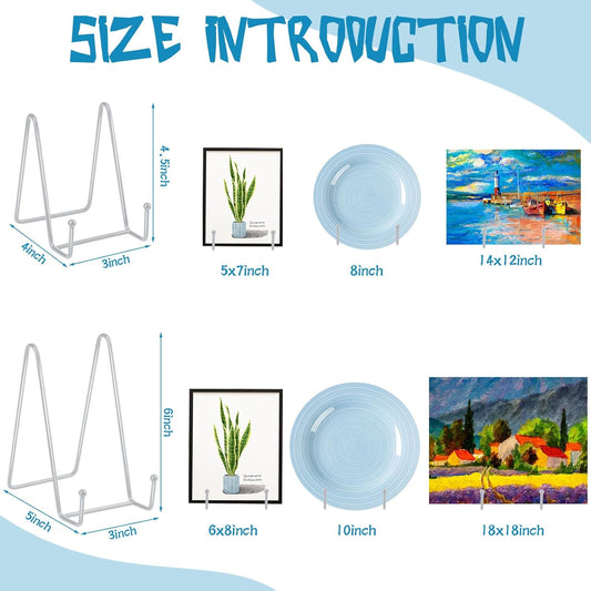 Hoteam 20 Pack Plate Stands for Display, 10 Pcs 4 Inch Metal Frame Plate Holder Display Stand and 10 Pcs 6 Inch Easel Rack for Pictures Photo Decorative Dish Collectibles Tabletop Art (White)