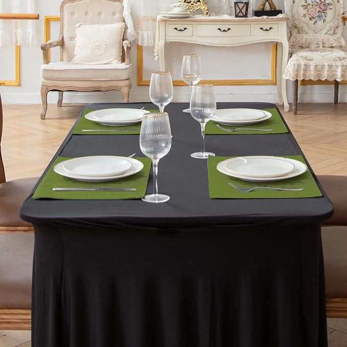 Linen Fabric Placemats Set of 6, Machine Washable, Heat Resistant, Wrinkle Free, Thick Polyester Kitchen Place Mats for Dining Table (Green)