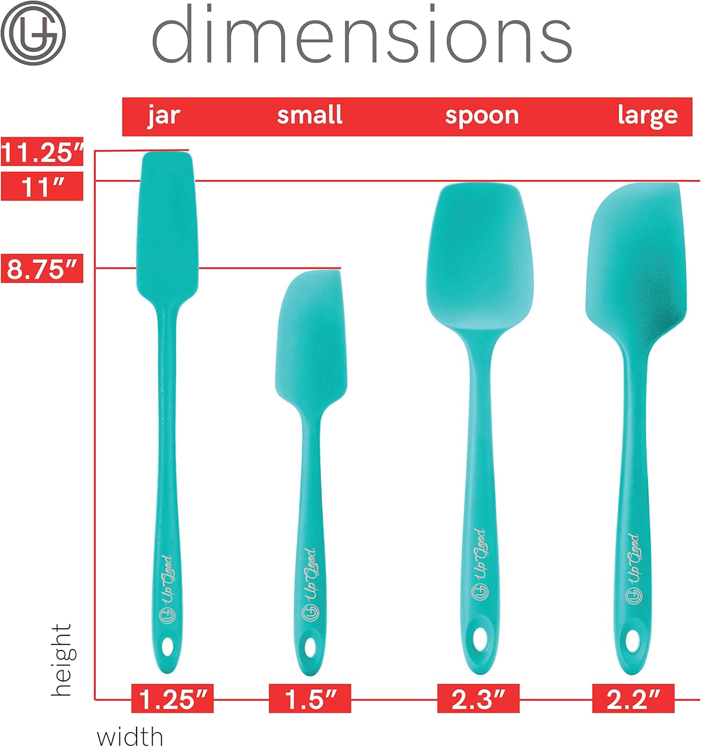 UpGood Silicone Spatula Set 600°F - High Heat Resistant Nonstick, Small and Large Kitchen Spatulas - Flexible BPA Free Professional Grade Cookware - Utensils for Cooking, Baking, Mixing(4 Pcs, Teal)