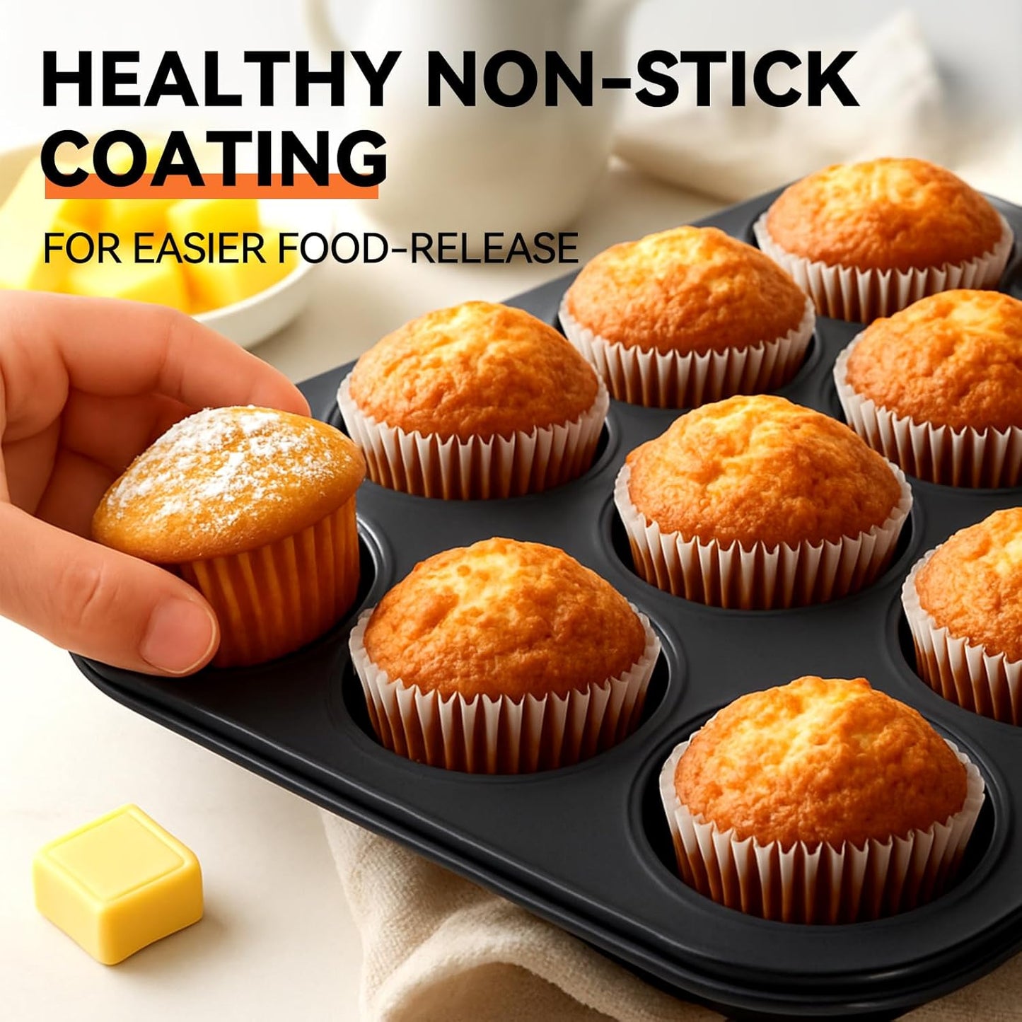 Yoehka 2 Pack Muffin Pan for Baking, Nonstick Cupcake Pan Set, Standard 12-Cups Muffin Tin for Baking Cupcakes, Carbon Steel Baking Supplies