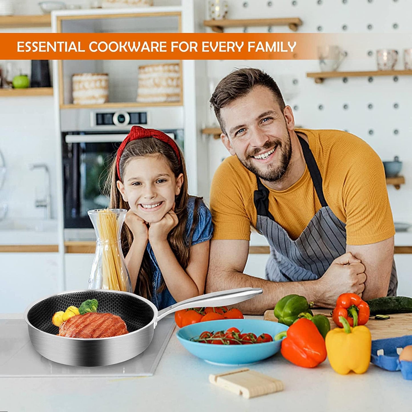 DELARLO Tri-Ply Hybrid Stainless Steel 10 Inch Saute Pan,3QT Chef Cooking Pan,Anti-Scratch,Compatible with All Cooktops,Oven Up to 660℉,Chicken Fryer,Dishwasher-Friendly(Detachable handle)