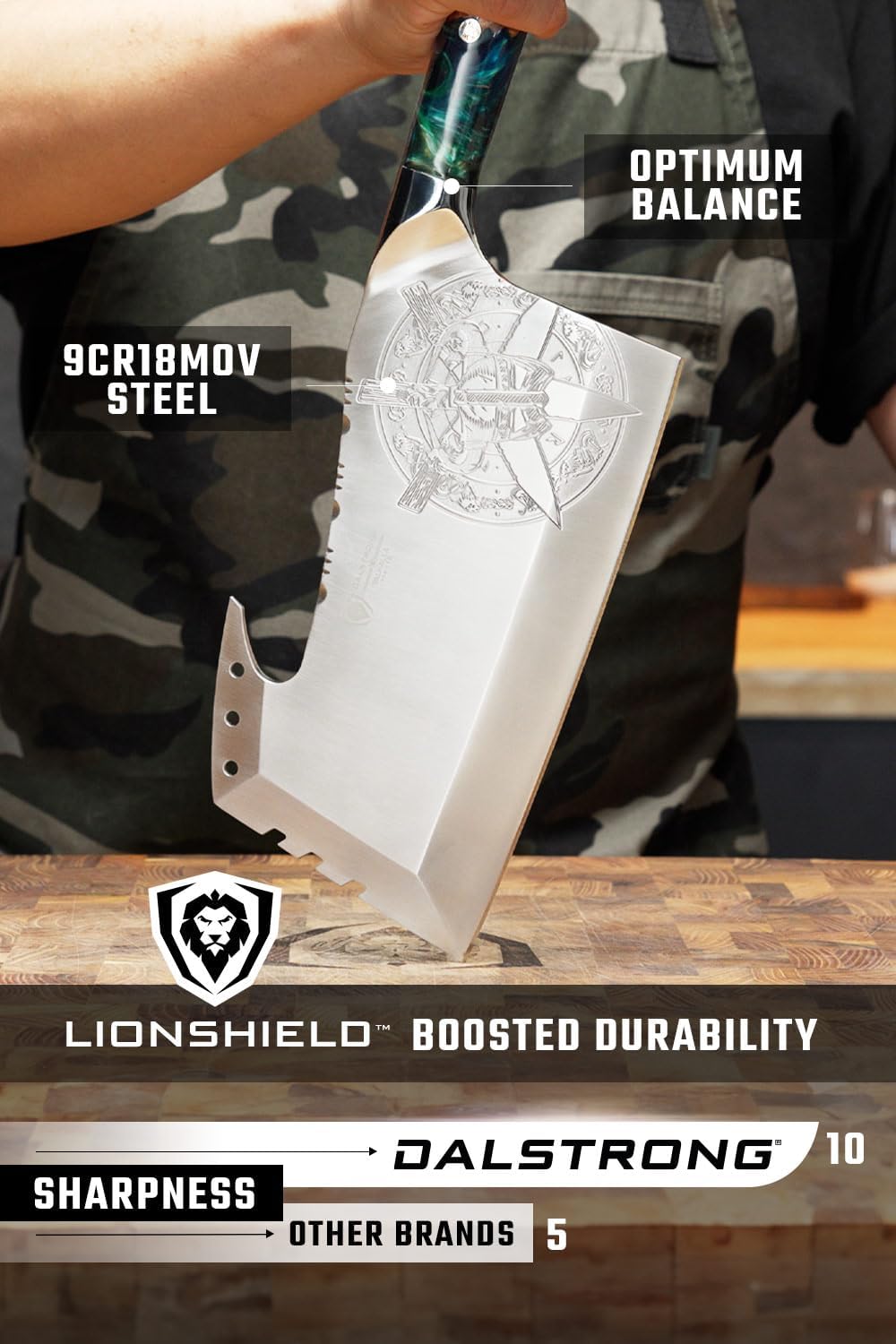 Dalstrong Meat Cleaver Knife - 9 Inch Obliterator - Valhalla Series - 9CR18MOV Steel - Celestial Resin & Wood Handle - Heavy Duty Bone Chopper - Chef Knife with Sheath - Butcher Knife for Meat Cutting