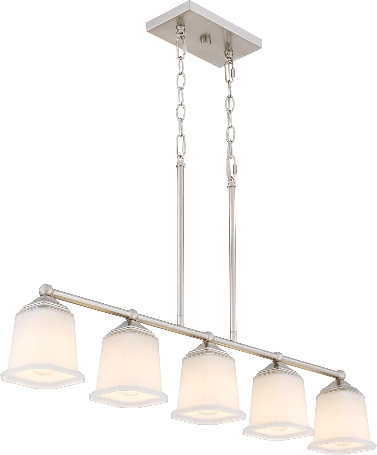 Nox Vintage 5-Light Chandelier Island Pendant Light with Brushed Nickel White Glass for Dining Room, Kitchen Island, Industrial, Vintage Decor