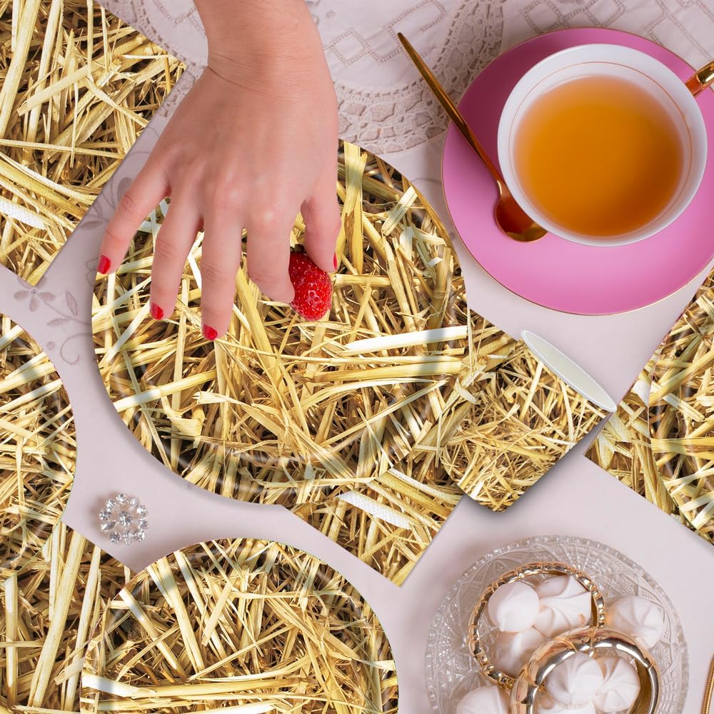 140 Pcs Straw Party Decorations Western Party Decorations Disposable Tableware Set Plates Napkins Cups Serves 20