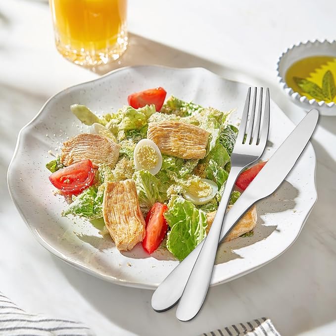 KOOMADE-Lucent- 24 Piece Set Silverware Stainless Steel Home Kitchen Flatware Include Forks Spoons Knives Great for Family Gatherings & Daily Use