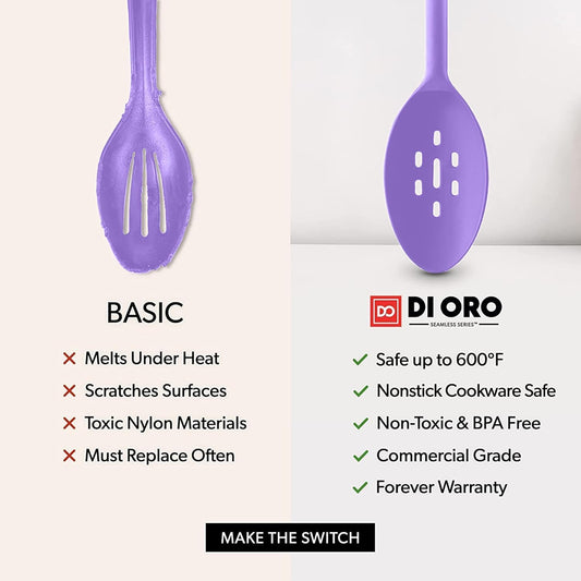 DI ORO Silicone Ladle & Spoons for Cooking – Large Kitchen Spoons for Mixing, Serving & Stirring - Soup Ladle with Wide Bowl - High Heat Silicone Kitchen Utensils for Nonstick Cookware Safe (Lavender)