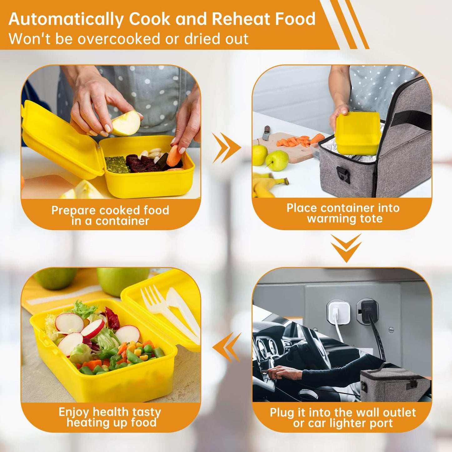 Aotto Portable Oven, Electric Lunch Box Food Heater - 12V/24V/110V 3-in-1 Car Food Warmer - Heated Lunch Box for Adults - Cook, Reheat & Keep Meals Warm for Car, Truck, Travel, Work, Home - Grey