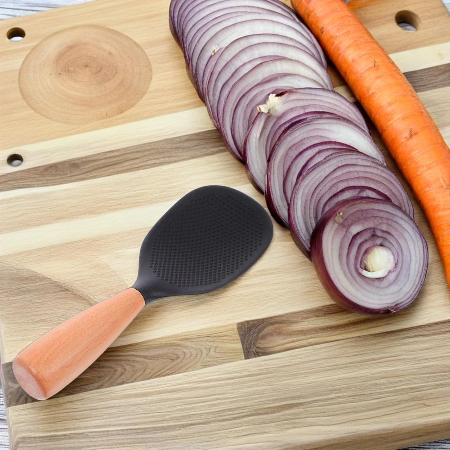 Silicone Wooden Rice Paddle Kitchen Utensils Cooking Ladle Handle (Black)