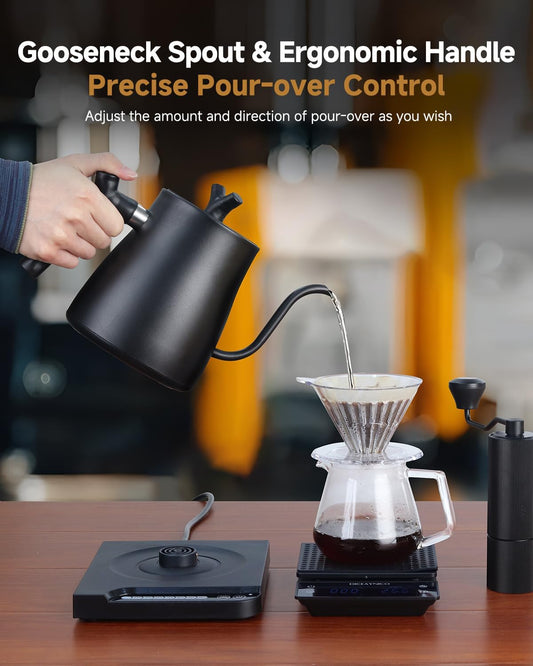 Electric Kettles - Gooseneck Electric Kettle with 7-Level Temperature Control,1-Liter Stainless Steel Inner 1000-Watt Quick Heating Hot Water kettle for Pour Over Coffee & Boil Hot Water