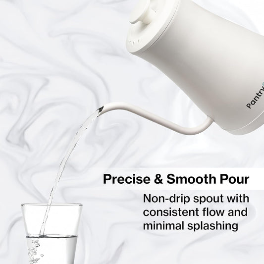 1.0L 1500W Gooseneck Electric Kettle - Stainless Steel Interior - Rapid-Boil - Auto Shut-Off, Boil-Dry Protection, Temperature Control, LED Indicator - White by The Display Guys