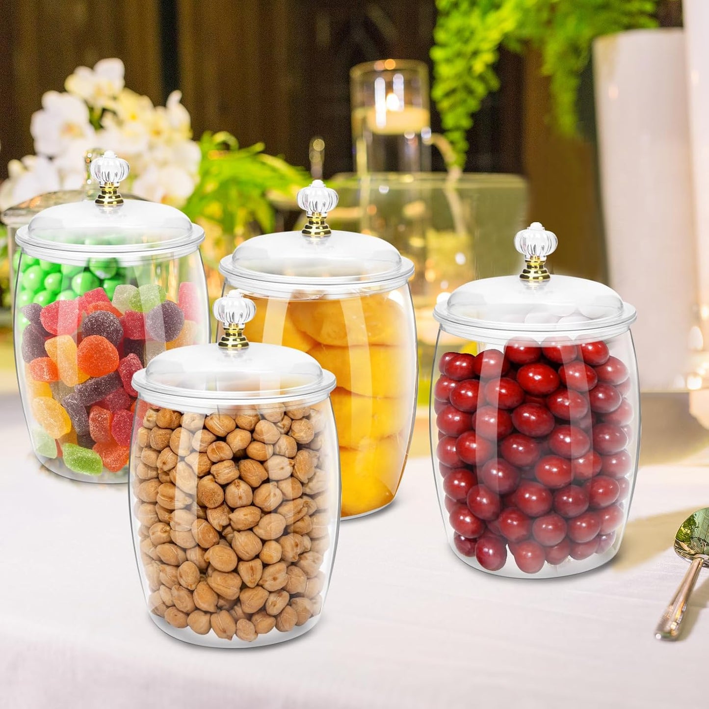 8 Pack 64 Oz Plastic Candy Jar with Lids, Airtight Clear Cookie Storage Containers, Leakproof Apothecary Style Kitchen Organization for Home, Wedding, Pantry & Bathroom Decor