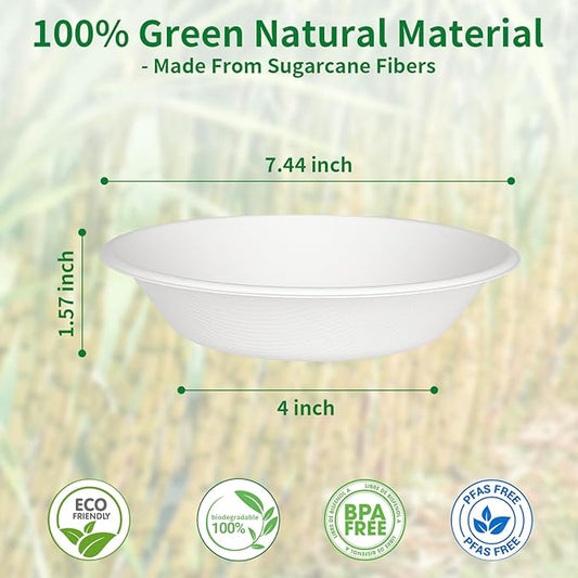 Aricsen Compostable 23 Ounce 100 Pack Disposable Round Paper Bowls, PFAS-Free, Eco-Friendly, Biodegradable Bagasse For Hot Soup Food Salad Dinner Party (100, 23 OZ)
