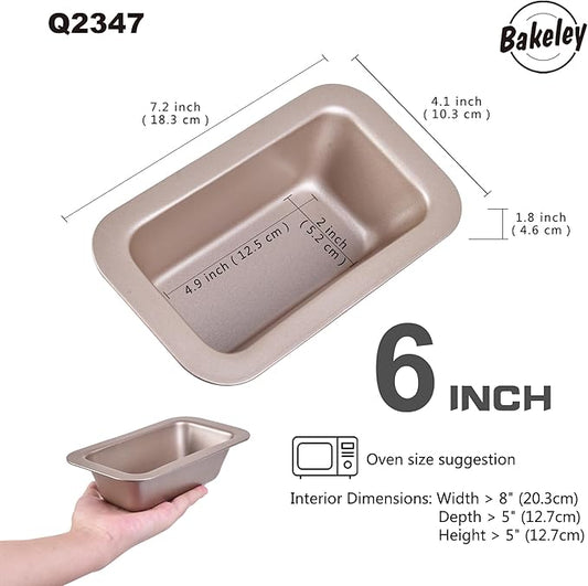 2 Pcs 6-Inch Mini Banana Bread Loaf Pan, Non-Stick Baking Bread Pan, Carbon Steel Bakeware Set of 2, Mini Meatloaf Pan,7.2" x 4.1" x 1.9" (Champagne Gold)