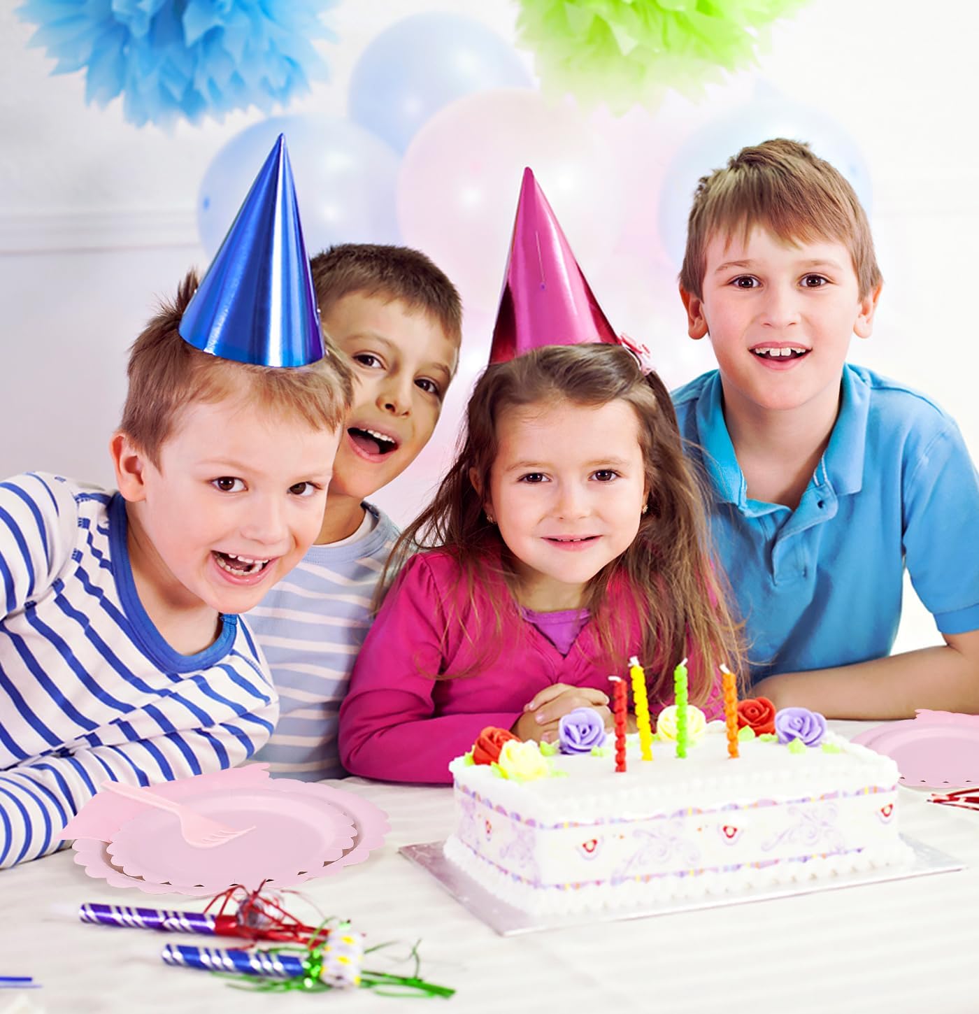 96 Pcs Light Pink Plates and Napkins Party Supplies Serve 24 Guests Including Pink Scalloped Paper Plates and Napkins Plastic Forks for Baby Shower Birthday Party Disposable Dinnerware Set