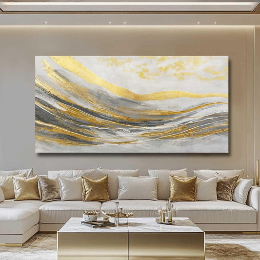 White Line Wall Paintings Modern Wall Art Gold Foil Photo Prints 29"x58" Large Dining Room Wall Decor Posters for Bedroom