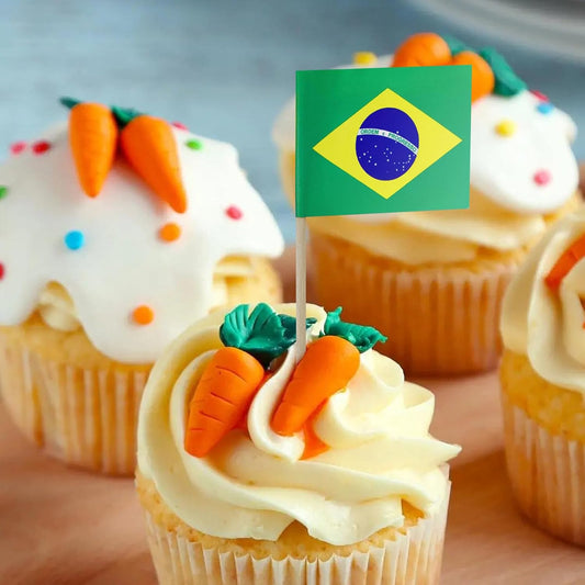 100PCS Brazil Flag Brazilian Small Toothpick Flag Decor Mini Cupcake Toppers Cocktail Food Flags Cocktail Picks