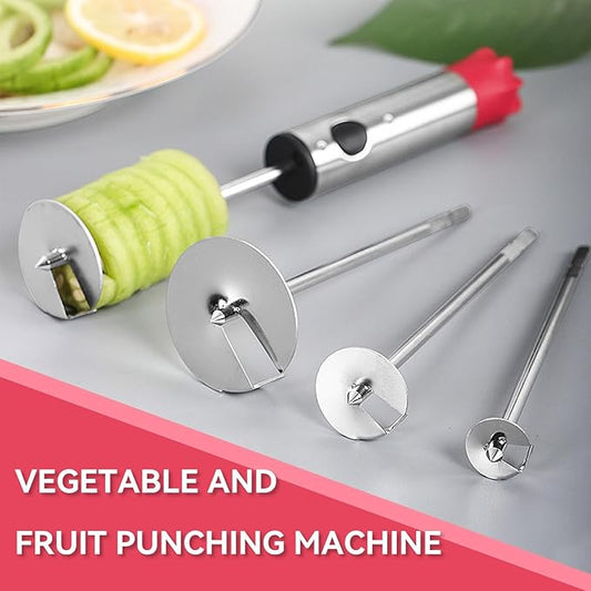 Vegetable Corer Drill, Stainless Steel Vegetable Drill Fruit Corer Veggie Spiralizer with 4 Sizes Vegetable Spinner for Zucchini Potato Corer Tool Remover Kitchen Tool