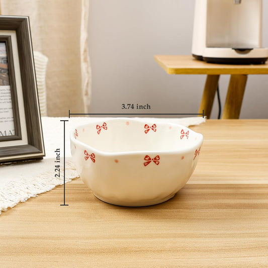 Koythin Ceramic Cereal Bowl, Cute Flowers Pattern Kitchen Bowls for Cereal, Salad, Pasta, Soup, Dessert, Serving, Home Decor, Microwave and Dishwasher Safe (Pink Bow)