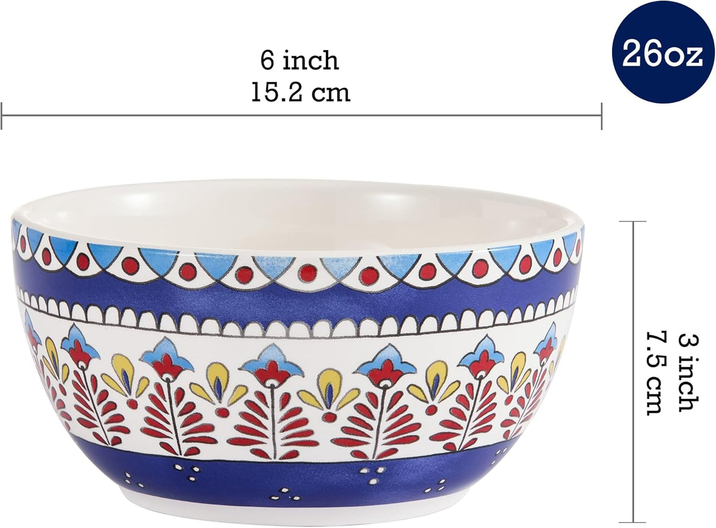 Bico Boho Totem Cereal Bowls Set of 4, 26 oz Deep Ceramic Soup Bowls for Cereal, Salad, Noodles, Kitchen, Microwave and Dishwasher Safe, Gift for Housewarming and Thanksgiving